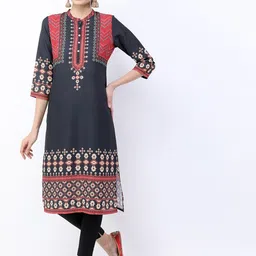 Vishudh Women Black Geometric Thread Work Kurta-image-52
