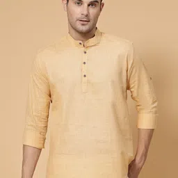 allan peter Mandarin Collar Roll-Up Sleeve Pure Cotton Kurta-picture-37