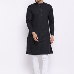 Hypernation Men Black Cotton Straight Kurta-picture-46