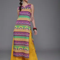 AKS Ethnic Motifs Printed Sleeveless Cotton Silk Kurta-picture-12