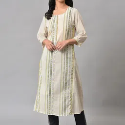 W Geometric Printed Round Neck Pure Cotton A-Line  Kurta-picture-42