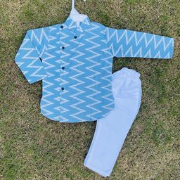 BAESD Boys Ikat Print Regular Pure Cotton Angrakha Kurta with Pyjamas-picture-26