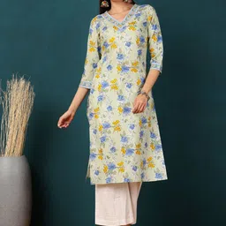 GULMOHAR JAIPUR Floral Printed V-Neck Straight Kurta-image-97