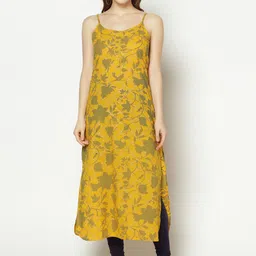 ZNX Clothing Women Yellow Floral Printed Cotton Straight Kurta-image-0