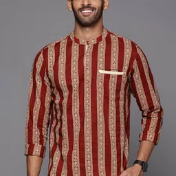 Indo Era Ethnic Motifs Printed Band Collar Cotton Straight Kurta-picture-22