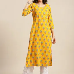 Varanga Women Yellow Floral Printed Kurta-picture-28