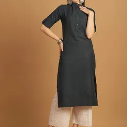 Sayesha Geometric Woven Design Thread Work Cotton Straight Kurta-image-19
