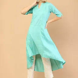 Soch Women Green Rayon High-Low Kurta image 1