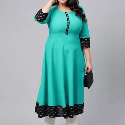 KALINI Plus Size Round Neck Gotta Patti Anarkali Cotton Kurta image 1