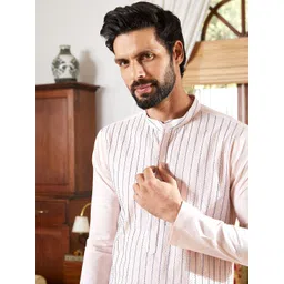 See Designs Striped Embroidered Sequined Cotton Straight Kurta image 3