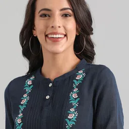 AURELIA Women Blue Solid Thread Work A-Line  Kurta image 2