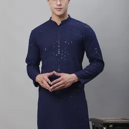 SOJANYA Men Geometric Embroidered Pure Cotton Sequinned Kurta image 5