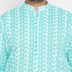 VASTRAMAY Plus Size Men Sea Green & White Geometric Embroidered Chikankari Kurta image 5
