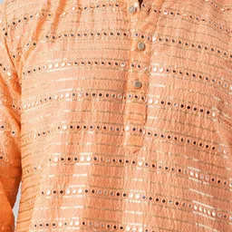 Firangi Yarn Men Peach-Coloured Mirror Work Kurta image 4