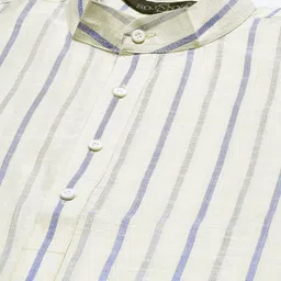 SOJANYA Men Cream-Coloured & Blue Pure Cotton Striped Kurta image 4