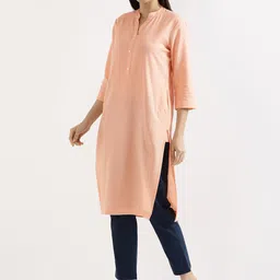 SAADAA Mandarin Collar Three-Quarter Sleeves Straight Kurta image 3