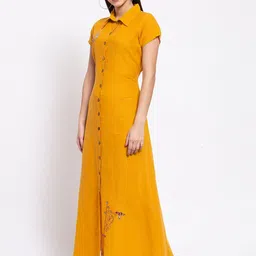 SVARCHI Women Mustard Yellow Cotton Thread Work A-Line Kurta image 3