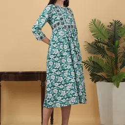 KALINI Floral Printed Keyhole Neck Fit & Flare Midi Dress image 3