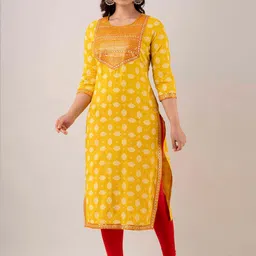 FASHION DEPTH Ethnic Motifs Printed Sequinned Straight Kurta image 3