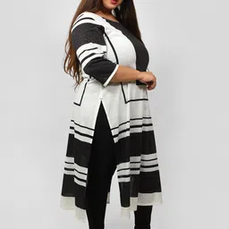Amydus Plus Size Striped Monochrome Cotton Blend Straight Kurta image 3