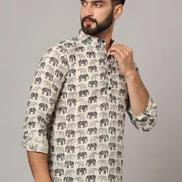 FABRIC FITOOR Men Quirky Printed Thread Work Pathani Kurta image 4