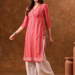 Anouk Striped Straight Kurta with Side Tie-Ups image 3
