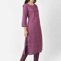 Span Round Neck Ethnic Motif Woven Design Cotton Kurta image 3