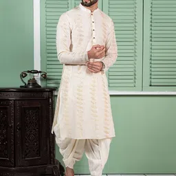 KISAH Geometric Woven Design Mandarin Collar Straight Kurta image 5