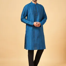 indus route by Pantaloons Dyed Mandarin Collar Regular Kurta image 2