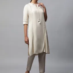 AURELIA Tie Up Neck Thread Work Straight Kurta image 5