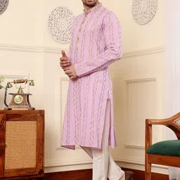 MULTI SHADES Men Ethnic Motifs Printed Thread Work Kurta image 5
