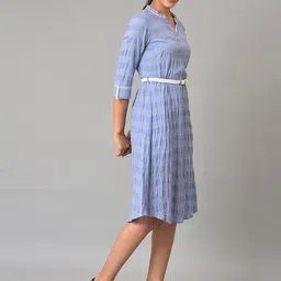 AURELIA Striped V Neck Roll Up Sleeves Dress with Belt image 3