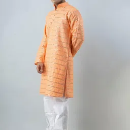 Firangi Yarn Men Peach-Coloured Mirror Work Kurta image 3