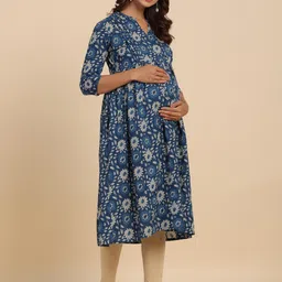 CRAFIQA Floral Printed Mandarin Collar Maternity Pure Cotton Kurta image 5