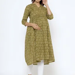 CRAFIQA Floral Printed Pure Cotton Maternity Anarkali Kurta image 4