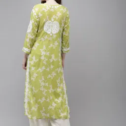 ADA Women Green Ethnic Motifs Thread Work Handloom Handloom Kurta image 5