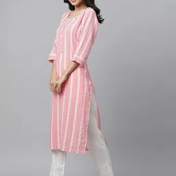AURELIA Round Neck Striped Printed Straight Cotton Kurta image 4