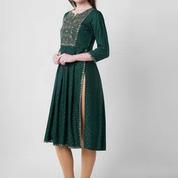 PURVIJA KURTIES Ethnic Motifs Woven Design Thread Work Pleated Straight Kurta image 4