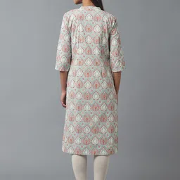 W Women Green Ethnic Motifs Printed Flared Sleeves Mirror Work Kurta image 2