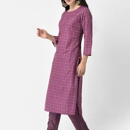 Span Round Neck Ethnic Motif Woven Design Cotton Kurta image 4