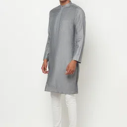 Fabindia Men Grey & high rise Striped Thread Work Kurta image 4
