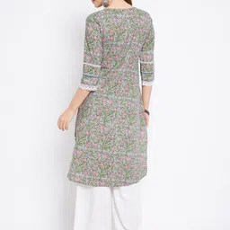 Imfashini Women Blue Floral Printed Block Print Lace Detail Kurta image 5