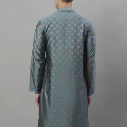 Anouk Grey Mandarin Collar Woven Design Silk Cotton Kurta image 2