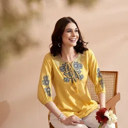 Anouk Women Flared Sleeves Thread Work Liva Kurta-picture-26