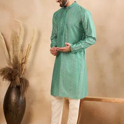 HERE&NOW Men Ethnic Motifs Thread Work Liva Kurta image 5