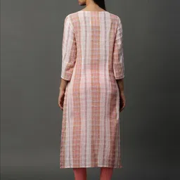 AURELIA Round Neck Three Quarter Sleeves Geometric Striped Kurta image 4