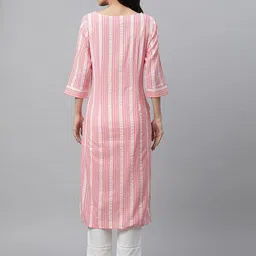 AURELIA Round Neck Striped Printed Straight Cotton Kurta image 5