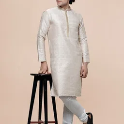 MAAHI FABS Ethnic Motif Woven Design Mandarin Collar Thread Work Straight Kurta image 4