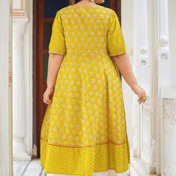 KALINI Plus Size Ethnic Motifs Printed Round Neck Cotton Anarkali Kurta image 5