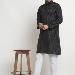 Arrabi Mandarin Collar Striped Thread Work Pathani Kurta image 5